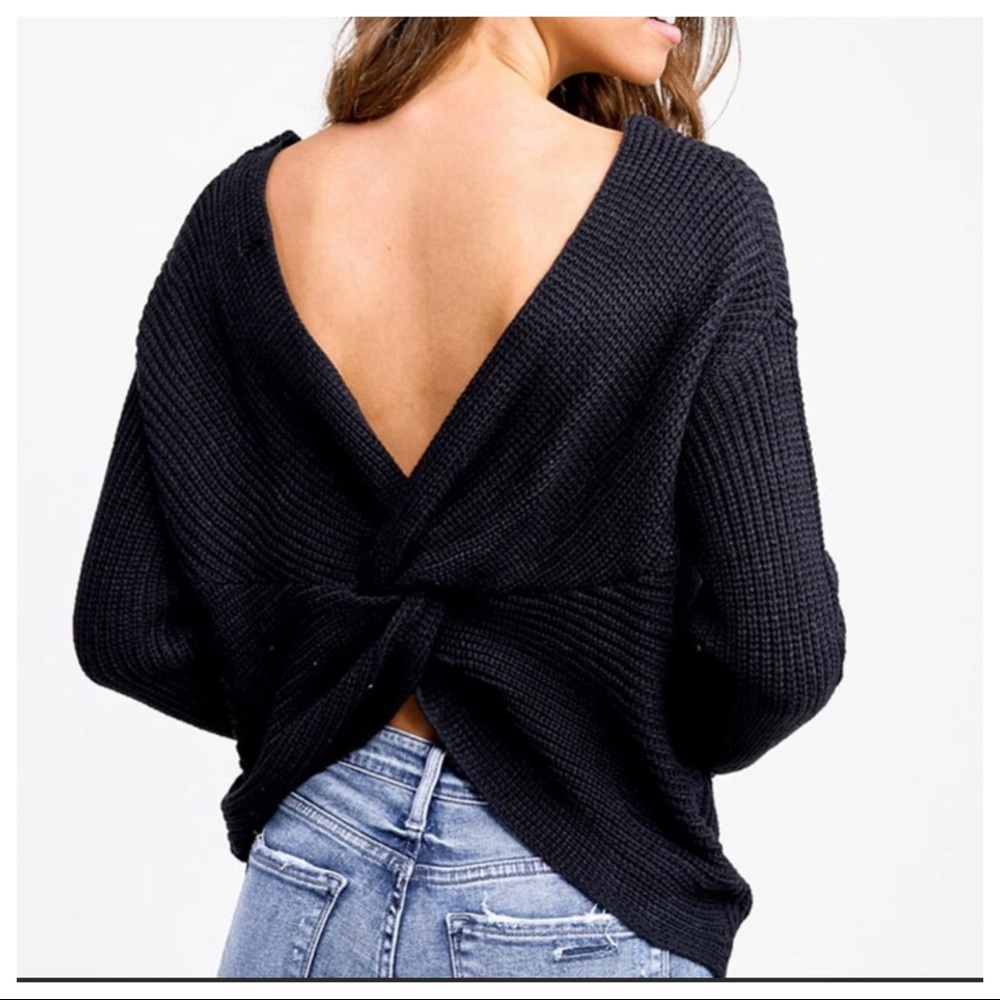 Black Adorable Sweater twist knot detail on back - Picture 3 of 4